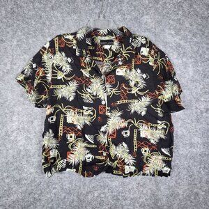 Robert Louis Men's Casual Collard Button Up Shirt Palm Leaf Print Black Size XL